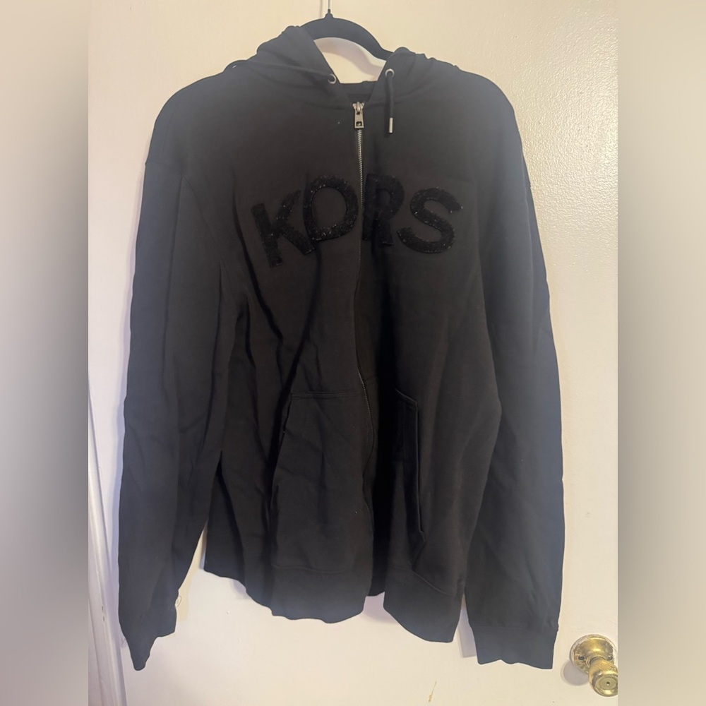 Vintage Michael Kors Black Full Zip Hoodie Logo Sweatshirt XXL
